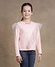 One Friday Cotton Knit Full Sleeves Sequin Embellished Frill Detailed Top - Pink