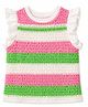 One Friday Cotton Knit Frill Sleeves Striped Top - Multi Colour