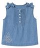 One Friday Cotton Woven Sleeveless Floral Applique Detailed Denim Top - Blue