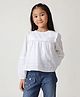 One Friday Cotton Woven Full Sleeves Floral Embroidered Top - Off White