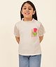 One Friday Cotton Knit Half Sleeves Floral Embroidered Top - White