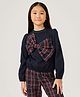 One Friday Knit Full Sleeves Bow Applique Detailed Top - Navy Blue