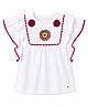 One Friday Cotton Knit Frill Sleeves Floral Applique Detailed Top - White