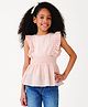 One Friday Cotton Woven Frill Sleeves Solid Top - Peach