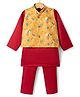Bow & Tie Full Sleeves Solid Kurta Pyjama Set With Ethnic Motifs Printed Jacket - Yellow