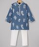 Bow & Tie Cotton Woven Full Sleeves Sequin Embellished & Floral Embroidered Kurta Pyjama Set - Blue