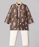 Bow & Tie Cotton Woven Full Sleeves Ethnic Motifs Embroidered Kurta Pyjama Set - Brown