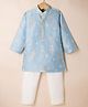 Bow & Tie Full Sleeves Geometric Embroidered Kurta Pyjama Set - Sky Blue