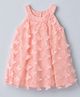 Babyhug Mesh Woven Dress with Sleeveless and Butterfly Applique in Peach for 5-6 Years