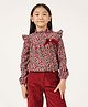 One Friday Woven Full Sleeves Floral Printed & Bow Applique Detailed Top - Pink & Maroon