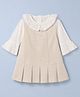 ToffyHouse 100% Cotton Knit Pleated Frock with Inner Tee and Full Sleeves & Collared Neck - Cream
