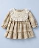 ToffyHouse 100% Cotton Knit Full Sleeves Checked Frock With Lace Detailing - Beige