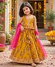 The Magic Wand Cambric Woven Sleeveless Floral Printed & Lace Embellished Coordinating Choli Lehenga Set With Dupatta - Mustard