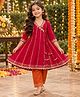 The Magic Wand Woven Three Fourth Sleeves Gota Lace Embellished Angrakha Style Kurti & Pant Set - Fuchsia