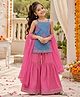 The Magic Wand Cambric Woven Sleeveless Leaf Printed Kurti & Sharara Set With Dupatta - Blue