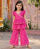 The Magic Wand Cambric Woven Ruffle Sleeves Leheriya Printed & Lace Embellished Coordinating Layered Peplum Top & Palazzo Set - Pink