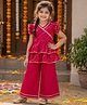 The Magic Wand Cambric Woven Ruffle Sleeves Bandhani Printed & Lace Embellished Layered Peplum Top & Pants Set - Fuchsia