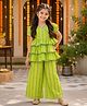 The Magic Wand Cambric Woven Ruffle Sleeves Butti Striped Coordinating Layered Peplum Top & Pants Set - Green