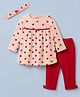 ToffyHouse 100% Cotton Interlock Knit Full Sleeves Frock and Legging with Headband and Hearts Print in Red