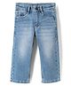 Ruff Cotton Elastane Regular Straight Fit Washed Denim Full Length Button Down Jeans - Blue
