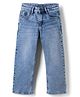 Ruff Cotton Elastane Regular Straight Fit Washed Denim Full Length Button Down Jeans - Light Blue