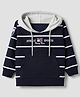 Ruff Knit Hooded Full Sleeves T-Shirts With Stripe Print - Navy Blue