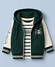 Ruff Cotton Mix Knit Full Sleeves Hooded Sweatjacket With Inner Striped Tee - Dark Green