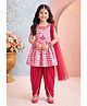 Aarika Cotton Woven Sleeveless Floral Printed & Beads & Lace Embellished Kurti & Dhoti Set With Dupatta - Rani