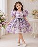 tior Net Knit Puffed Sleeves Floral Printed Layered Dress - Lavender