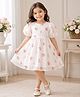tior Knit Puffed Sleeves Floral Printed Dress - White