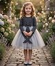 tior Net Woven Full Sleeves Bow Applique Detailed Dress - Grey