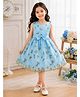 tior Mesh Woven Sleeveless Floral Embroidered Dress - Blue
