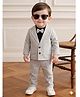 Merope Cotton Blend Knit Full Sleeves Striped Blazer & Pants Set With Attached Tee & Bow - Grey