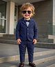 Merope Cotton Blend Knit Full Sleeves Striped Blazer & Pants Set With Attached Tee & Bow - Blue