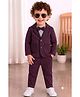 Merope Cotton Blend Knit Full Sleeves Striped Blazer & Pants Set With Attached Tee & Bow - Maroon