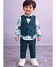 Merope Cotton Blend Knit Full Sleeves Floral Printed Shirt & Pants Set With Waistcoat & Bow - Green