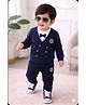 Merope Cotton Blend Knit Full Sleeves Bow Applique Detailed Tee & Pants Set - Navy Blue