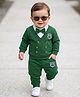 Merope Boys Cotton Blend Knit Full Sleeves Patch Detailed Tee & Joggers With Attached Bow Set - Green