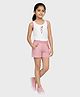 Charm n Cherish Cotton Knit Sleeveless Ballerina Printed Top & Shorts Set - White & Pink