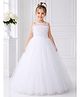 Toy Balloon Kids Satin Mesh Sleeveless Glitter Embellished Floral Applique Detailed Gown - White