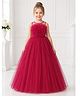 Toy Balloon Kids Satin Mesh Sleeveless Glitter Embellished Floral Applique Detailed Gown - Fuschia Pink