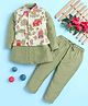 BONBOY Cotton Blend Knit Full Sleeves Kurta & Pyjama Set With Floral & Elephant Embroidered Jacket - Green