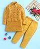 BONBOY Cotton Blend Knit Full Sleeves Sequin Embellished Kurta & Pyjama Set With Floral Embroidered Jacket - Mustard