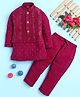 BONBOY Cotton Blend Knit Full Sleeves Sequin Embellished Kurta & Pyjama Set With Floral Embroidered Jacket - Wine