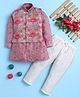 BONBOY Cotton Blend Full Sleeves Ikat Printed Kurta & Pyjama Set With Jacket - Pink