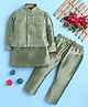 BONBOY Cotton Blend Knit Full Sleeves Kurta & Pyjama Set With Ethnic Motifs Embroidered Jacket - Sea Green