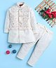 BONBOY Cotton Blend Knit Full Sleeves Kurta & Pyjama Set With Floral Embroidered Jacket - Off White