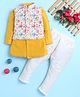 BONBOY Cotton Blend Knit Full Sleeves Kurta & Pyjama Set With Floral Embroidered Jacket - Yellow