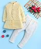 BONBOY Cotton Blend Knit Full Sleeves Kurta & Pyjama Set With Abstract Embroidered Jacket - Yellow