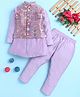 BONBOY Cotton Blend Knit Full Sleeves Kurta & Pyjama Set With Floral Motifs Printed Jacket - Lavender